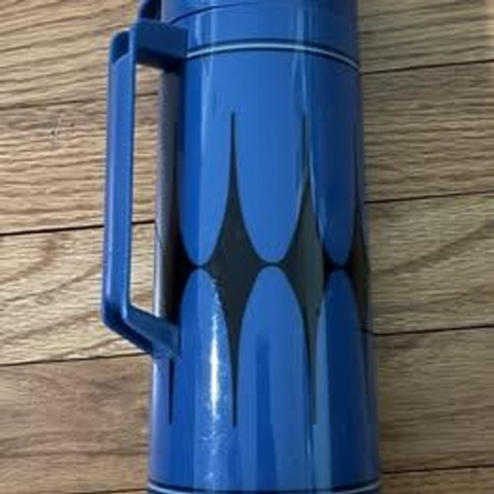 Vintage Aladdin Atomic Quart Thermos with Handle, Blue with Black Diamonds
